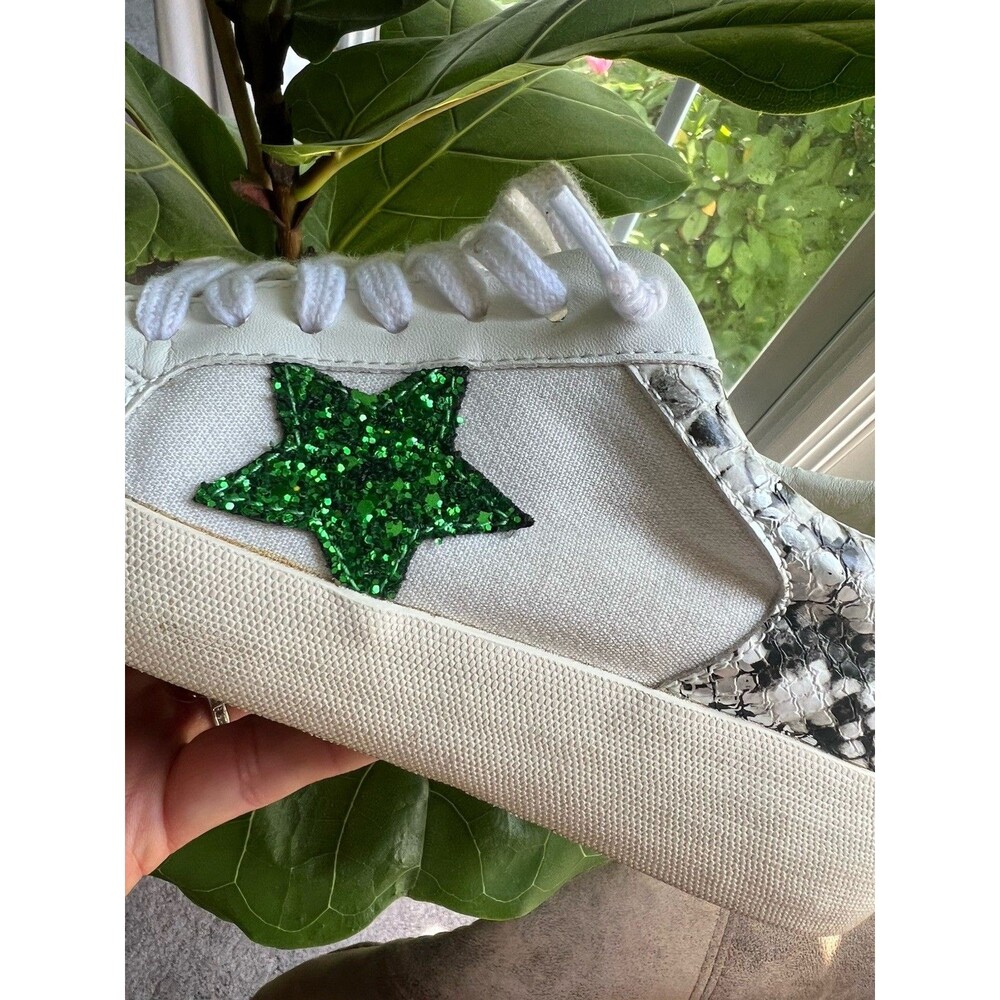 Vintage Havana Gadol Sneakers 7.5 White Kelly Green Glitter Star Snake